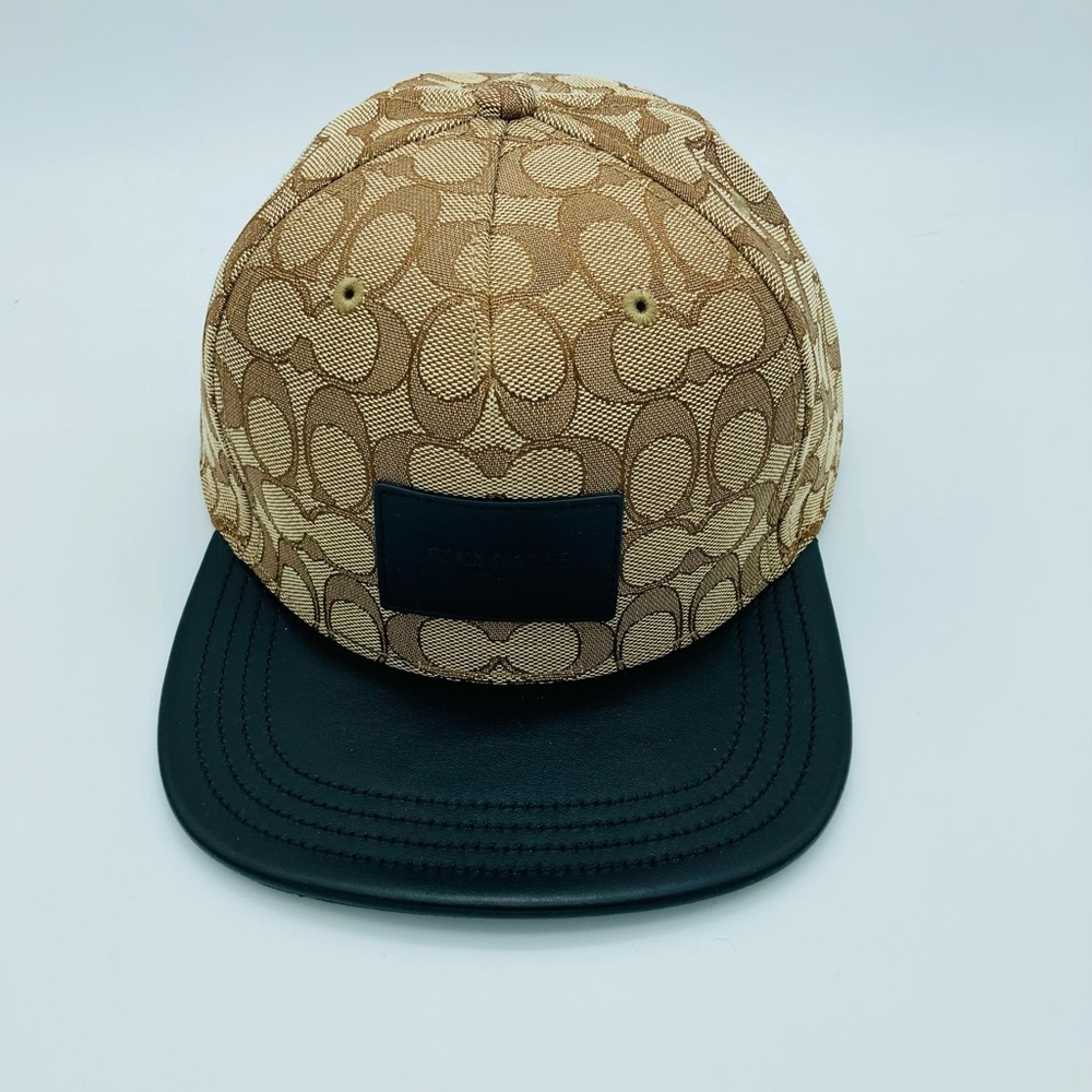 NWT COACH SIGNATURE FLAT BRIM KHAKI HAT - Picture 2 of 10